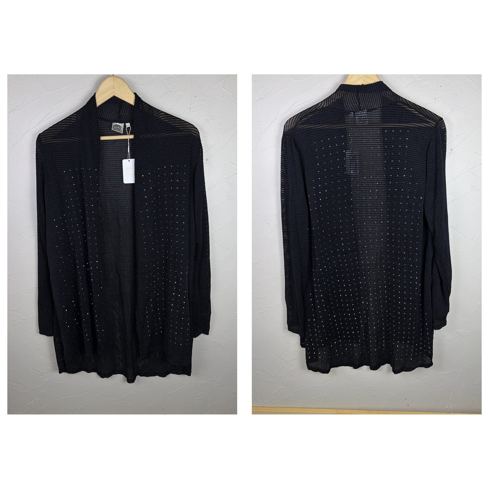 NEW Mesh Cardigan Black Womens Size OS Rhinestone Open Knit Glam Concert Sparkle